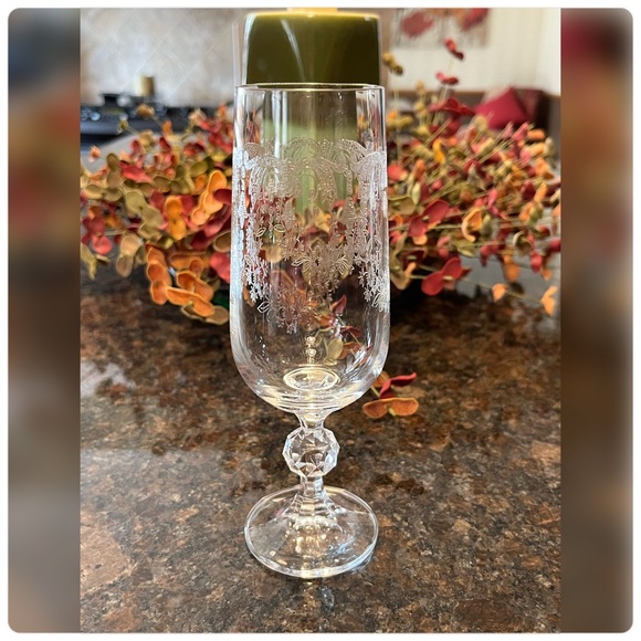 Needle Etched ‘Cascade’ Bohemian Crystal Champagne Glass-Set of Four - Picture 2 of 6